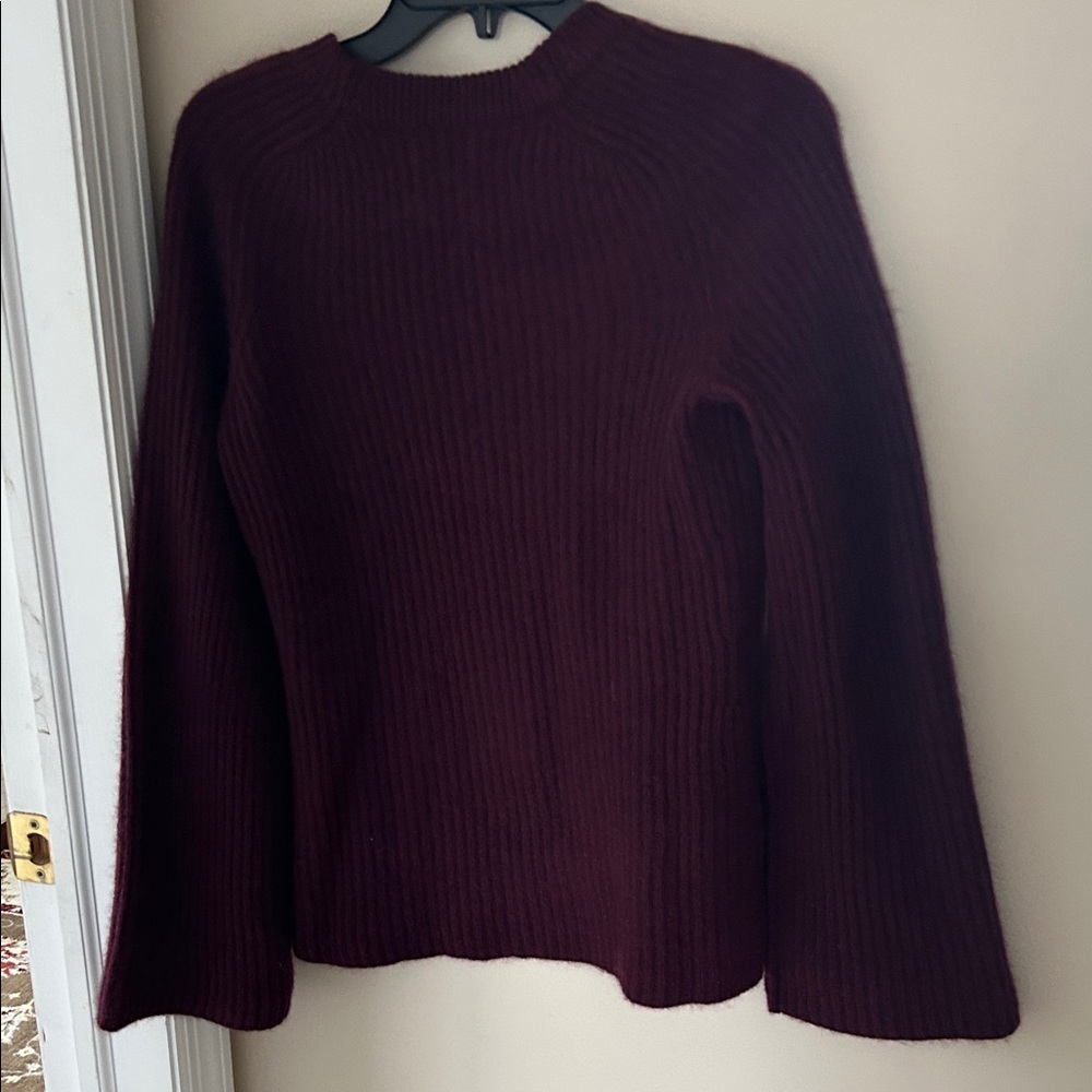 C by Bloomingdale's Cashmere Deep Burgundy Crew Neck Ribbed Sweater/Size Small - Picture 5 of 8